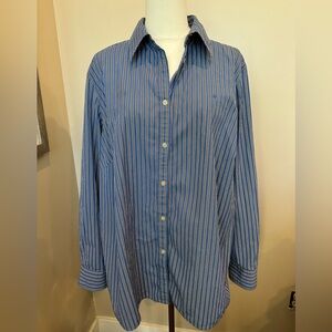 Lauren Ralph Lauren Blue Striped 100% Cotton Button Up Shirt 2X